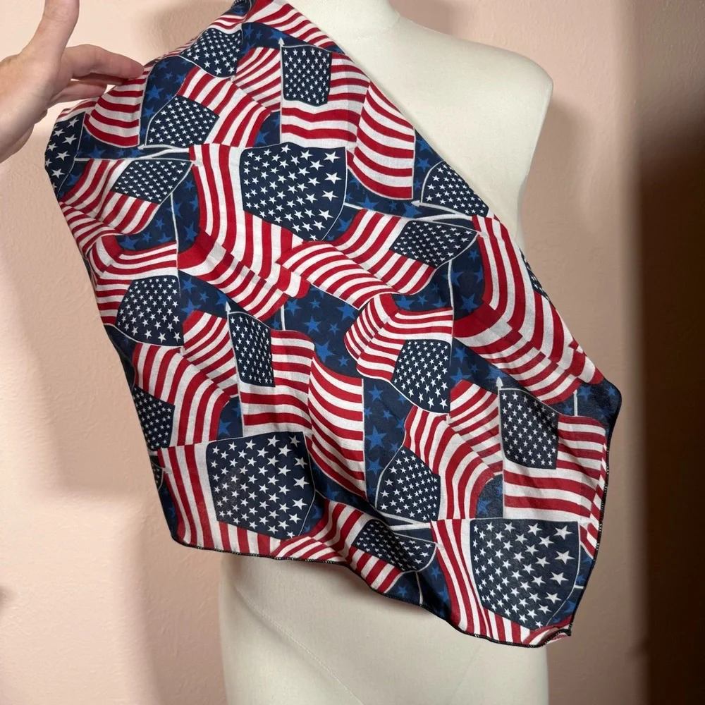 Vintage 1980 90 Handmade retro western flag print bandana scarf USA 🇺🇸 - Picture 15 of 15